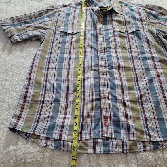 Men's Quicksilver Short Sleeve Button Down Plaid Shirt Size XL Burgandy/Blue - Picture 8 of 11